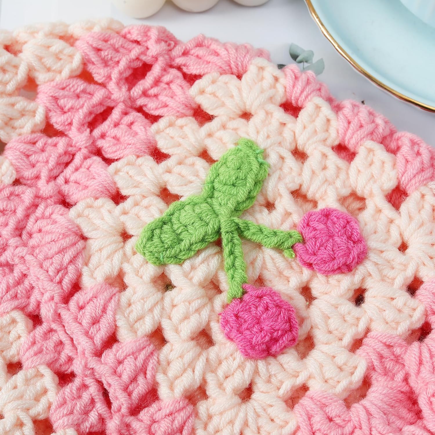 Fiewmay Crochet Bucket Hat for Women Handmade Floral Hat Portable Knitted Elastic Cute Beach Hat for Vacation Traveling - Image 5