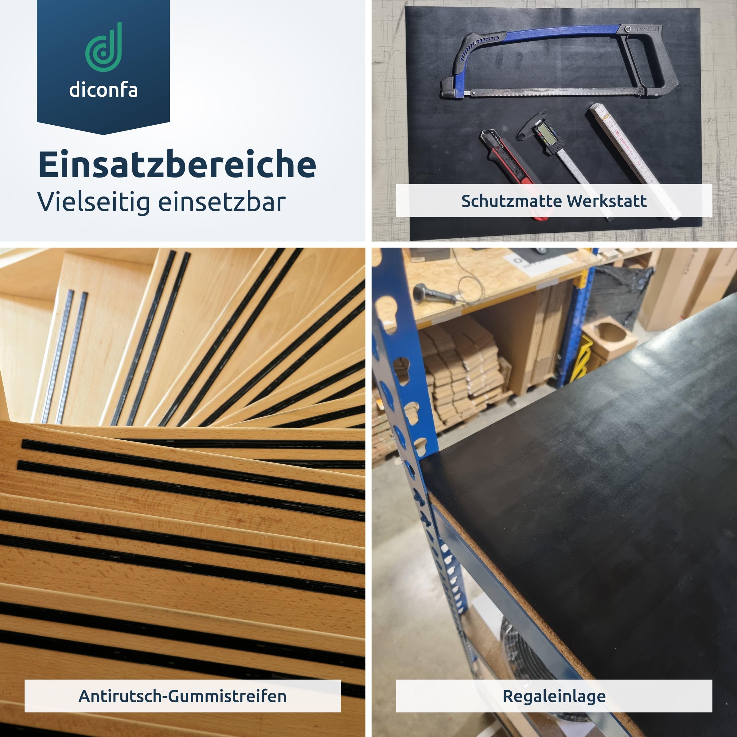diconfa Gummimatte BREITE 400mm (40cm) - WÄHLBAR - Dicke: 1 bis 10mm - LÄNGE: 0,05 bis 10m - Auswahl: 5000mm (500cm) lang, 5mm stark - Gummistreifen Meterware schmal Gummiunterlage Gummiplatte