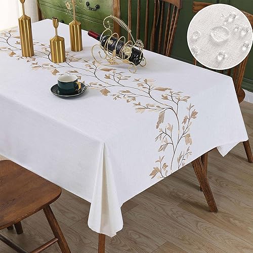 qiden Mantel de granja rectangular impermeable de arpillera, lino y algodón, tela bordada rústica para decoración de mesa de comedor en interiores y