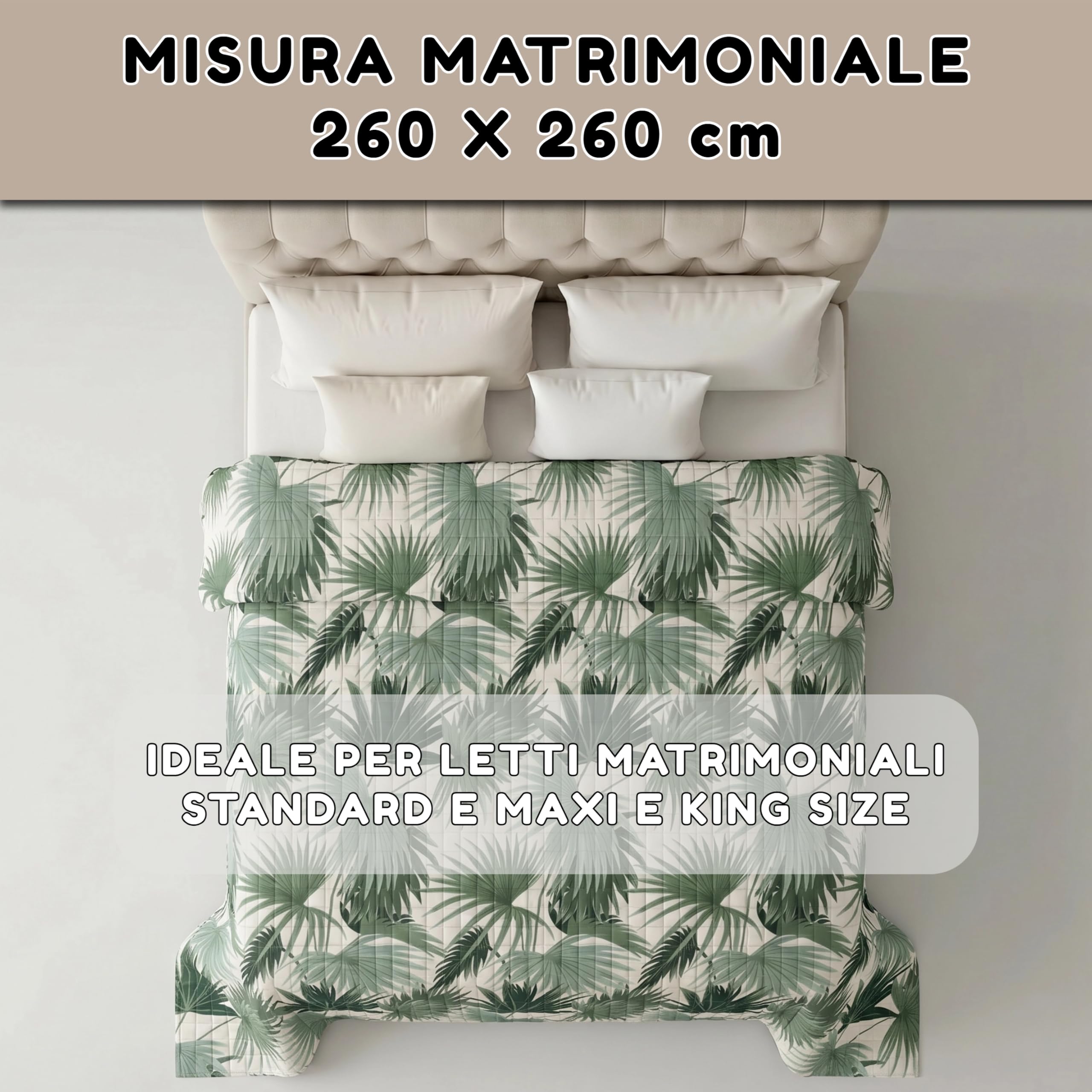 Riad Arredo Copriletto Trapuntato Matrimoniale Estivo Primaverile 260x260 cm – Trapuntino Leggero in Morbida Microfibra Traspirante Mano Delicata – Tropical