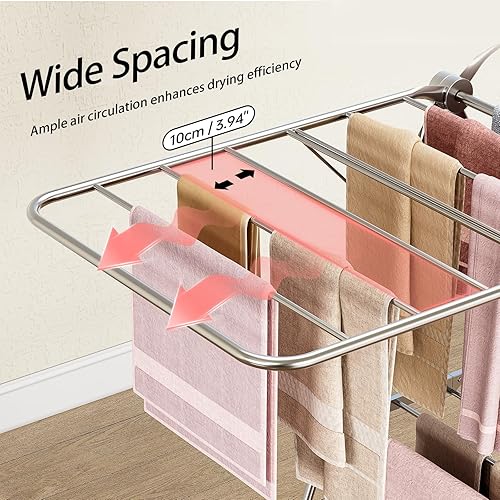 Miniatura 7 de APEXCHASER Tendedero plegable de acero inoxidable, altura ajustable, plegable, ahorro de espacio, plegable para uso en interiores y exteriores, para