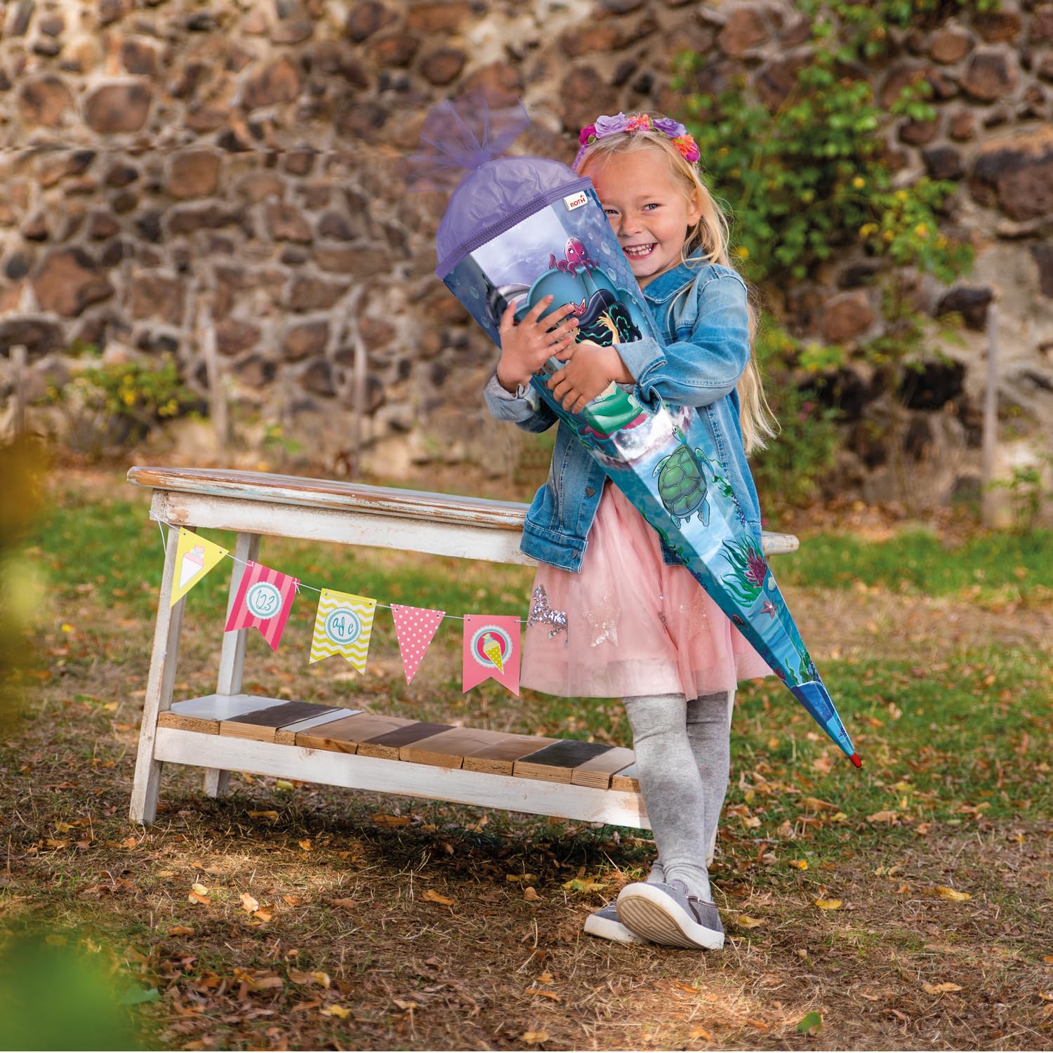 Unbekannt 10278792 - Cornet Surprise sirène - 85 cm - Rond - avec Fermeture en Tulle - Emballage Cadeau pour la rentrée des Classes - Violet