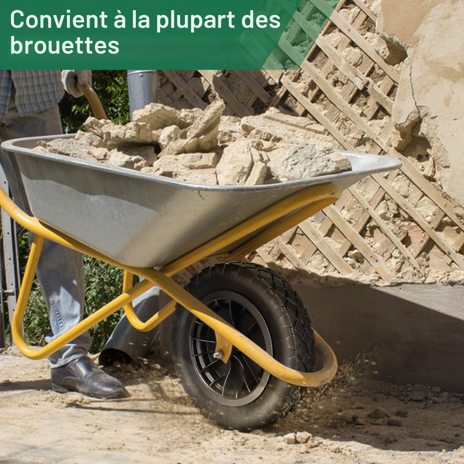 Trintion Roue de brouette de 14 pouces 3,50-8 en polyuréthane anti-crevaison - Pneu de rechange robuste en caoutchouc pour chariot de jardin, brouette, kart, remorque, camion, roulement à billes non