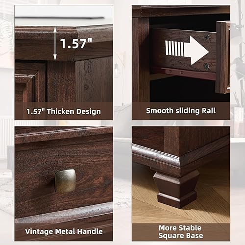 Miniatura 7 de Mesa auxiliar de granja con estación de carga, mesa auxiliar de madera rústica con cajón, mesita de noche pequeña con estante abierto para