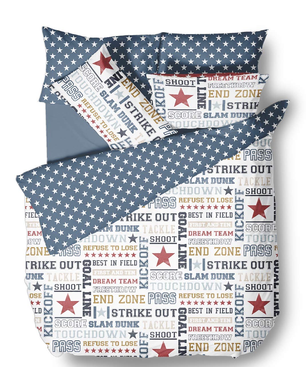 Indus Textiles Duvet Cover Set Easy Care Reversible Pattern Printed Quilt Cover Set With Pillow Cases - Dream Team - Super King