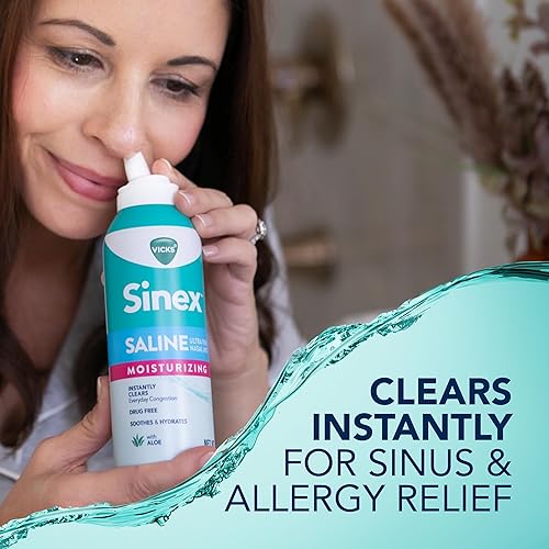 Miniatura 3 de Vicks Sinex Spray nasal hidratante salino, con aloe, niebla ultrafina sin medicamentos, limpia la congestión sinusal diaria rápida, elimina la