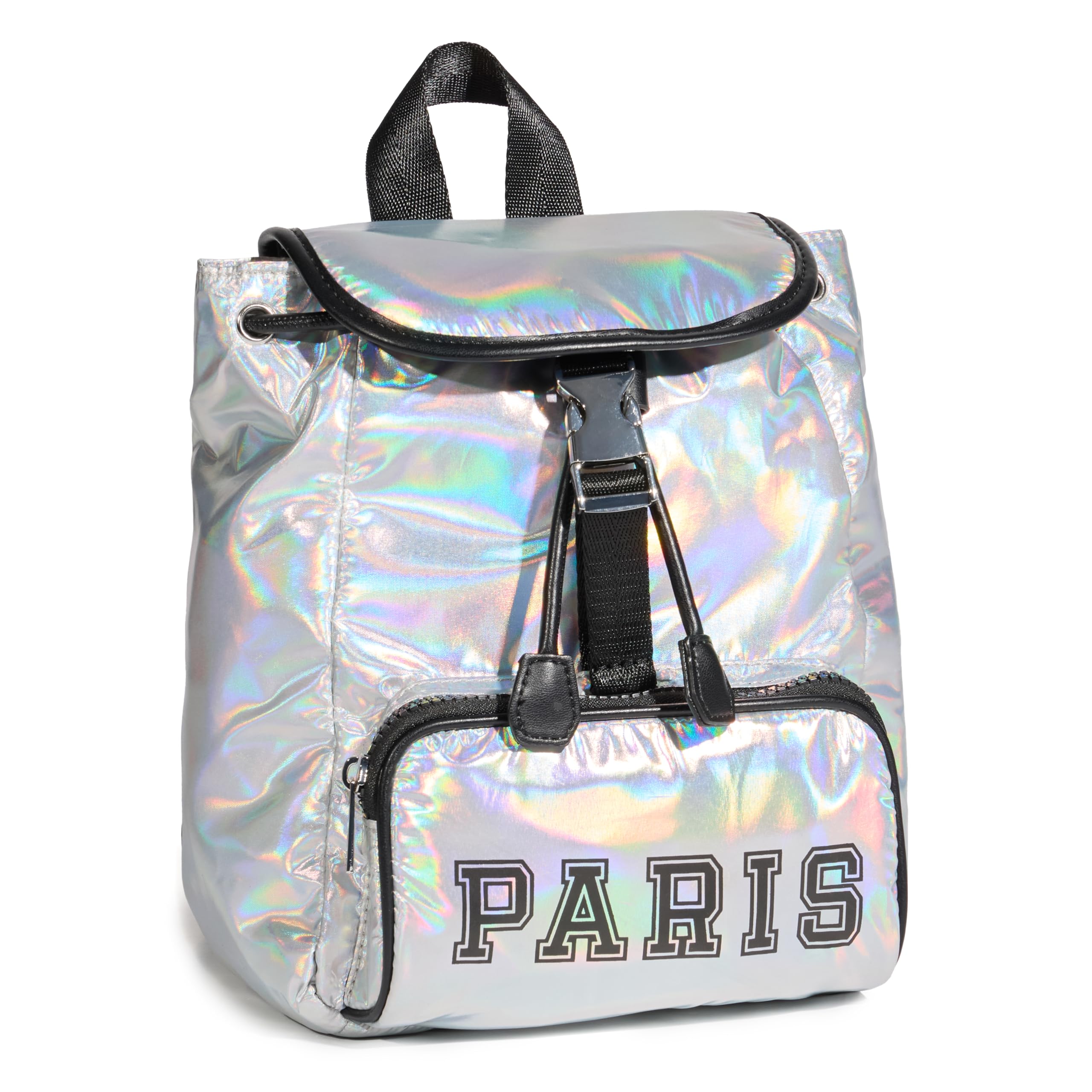 Paris Hilton Paxton Small Drawstring Rucksack Fashion Backpack, Iridescent Silver