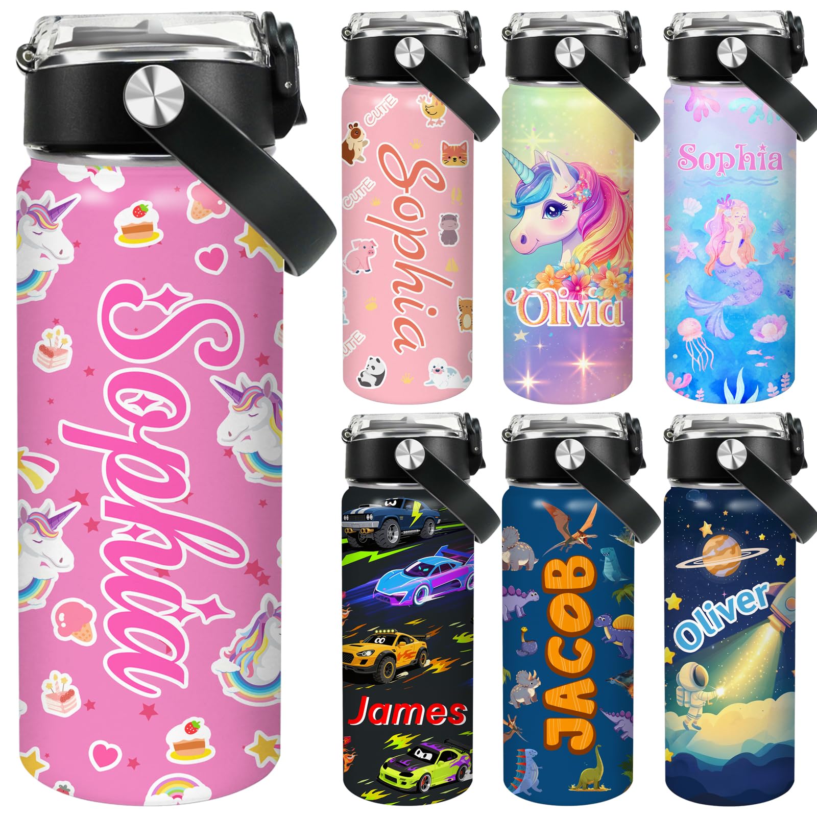 Cusmycra Personalized Kids Water Bottle - Back to School Gifts - Custom Kids Insulated Water Bottle with Leakproof Straw Lid - Customized Birthday