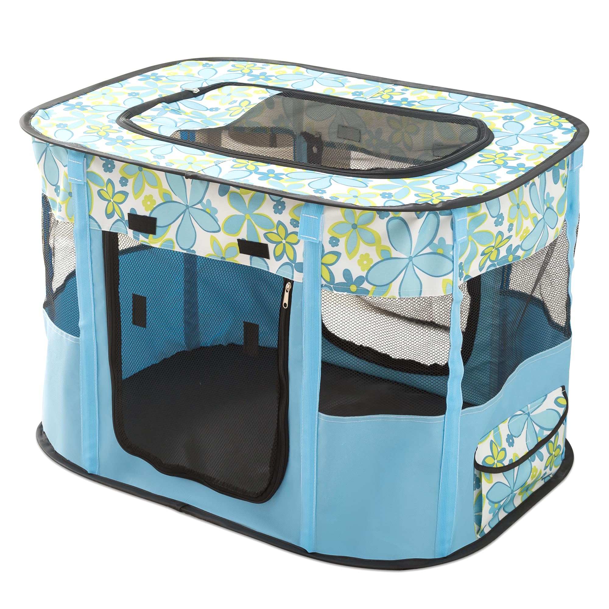 ALLSOPETS Parque para Perros Gatos Portátil Juegos Cachorros Parque para Conejos Plegable Jaula Mascotas para Perro con Cremallera Superior Extraíble Perrera para Interior y Exterior (Azul A,XL)