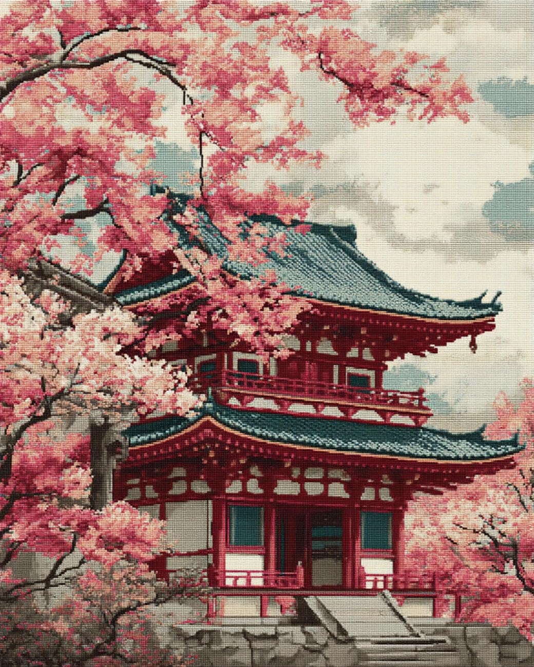 RKFLGEW DIY Bead Embroidery Kits Japanese Architecture 50x70cm
