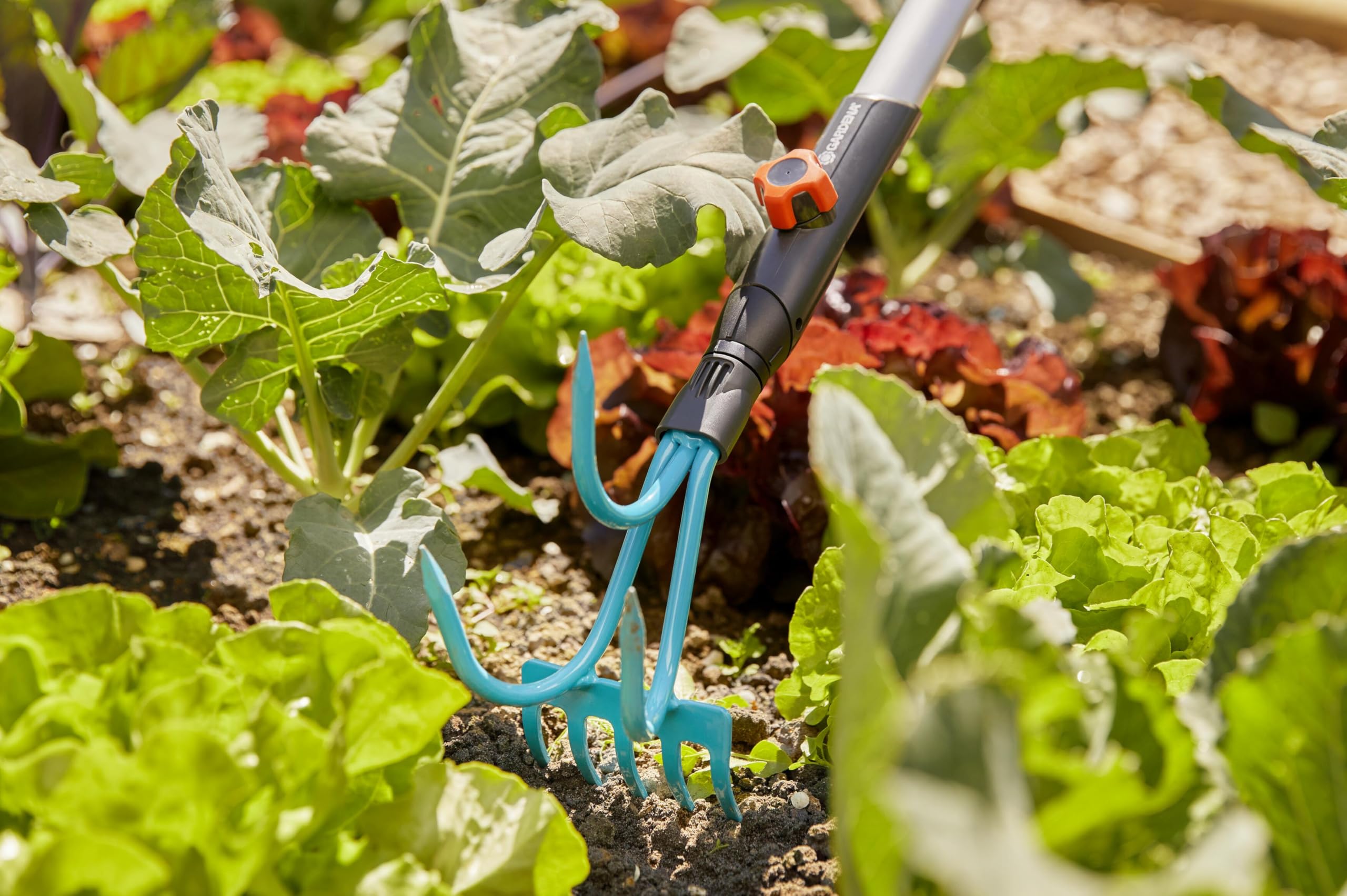 GARDENA Sarchiatore-Rastrello combisystem: pratico attrezzo da giardino 2 in 1, nero turchese, One Size, materiali di alta qualità (03165-20)