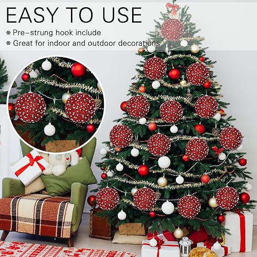 Vista 148 de Lyrow Juego de 24 adornos de bolas de Navidad con purpurina de 4 pulgadas, bolas de Navidad a granel, adornos colgantes de espuma de lentejuelas