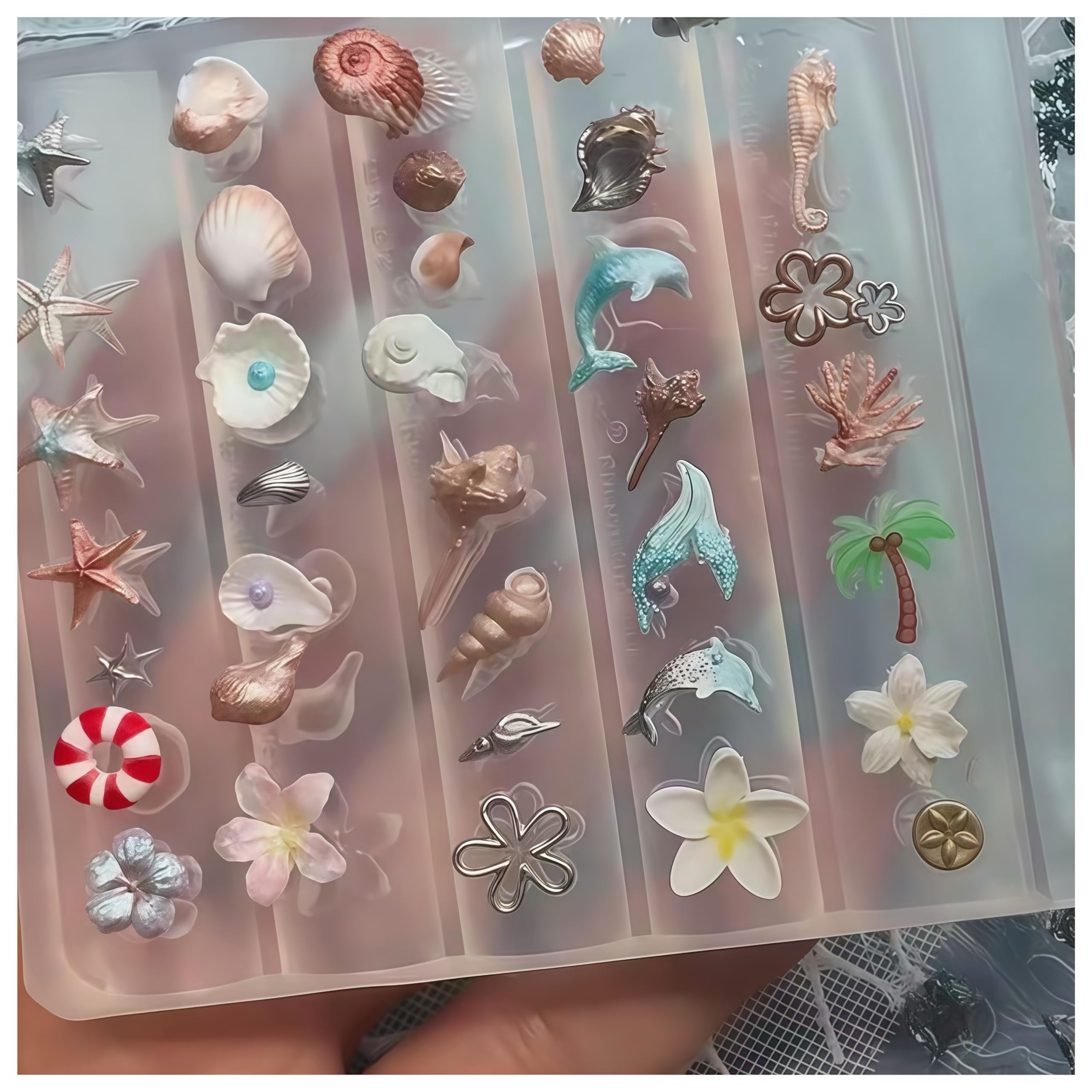 Moule en 3D Ongle, 3D Nail Mold, Gaufrage 3D Moule à Ongles, Moules de Coulée Résine Accessoires DIY Ongles, Différents Motifs, pour Nail Art Fournitures DIY, Charme (style océanique)