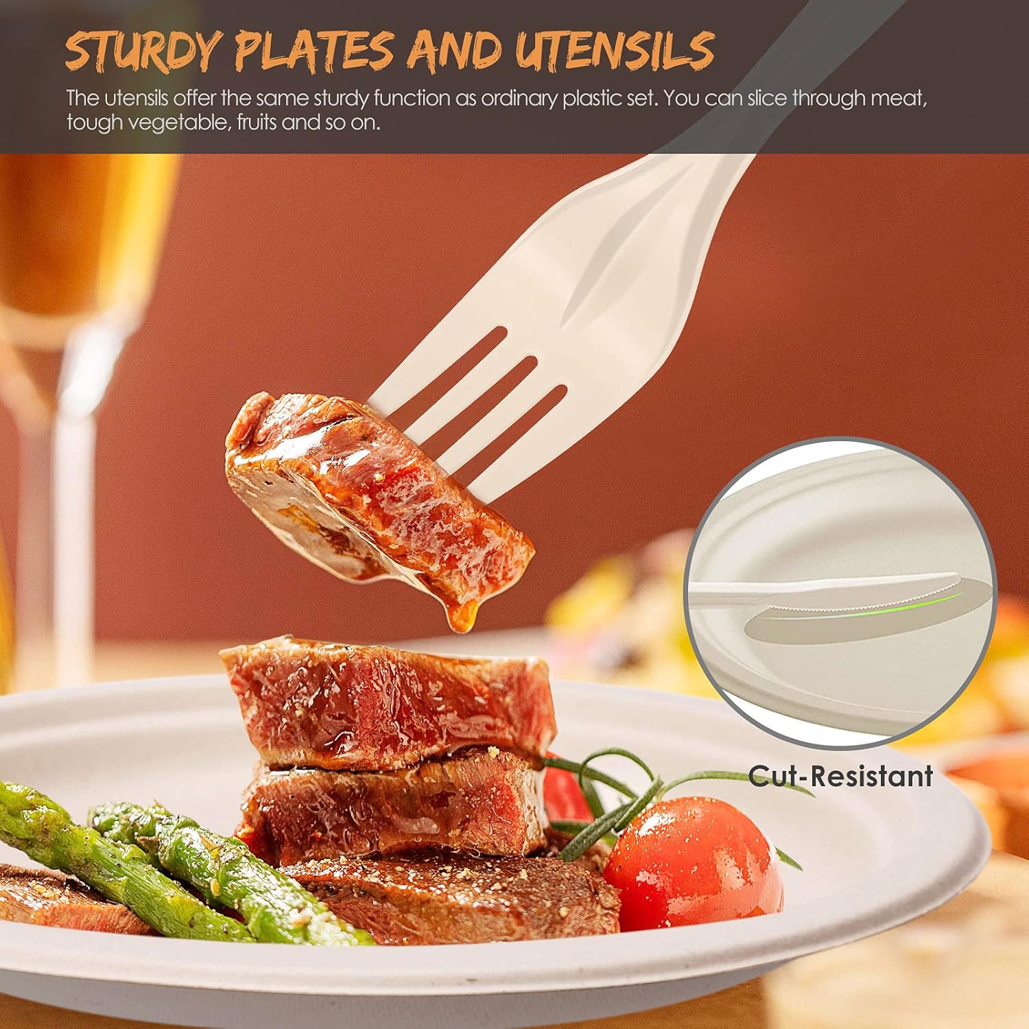 Gezond 250pcs Disposable Paper Plates Set, Compostable Party Supplies, Biodegradable Dinnerware Include Paper Plates, Cocktail Napkins, Utensils for Party, Picnic, 50 Each - Image 4