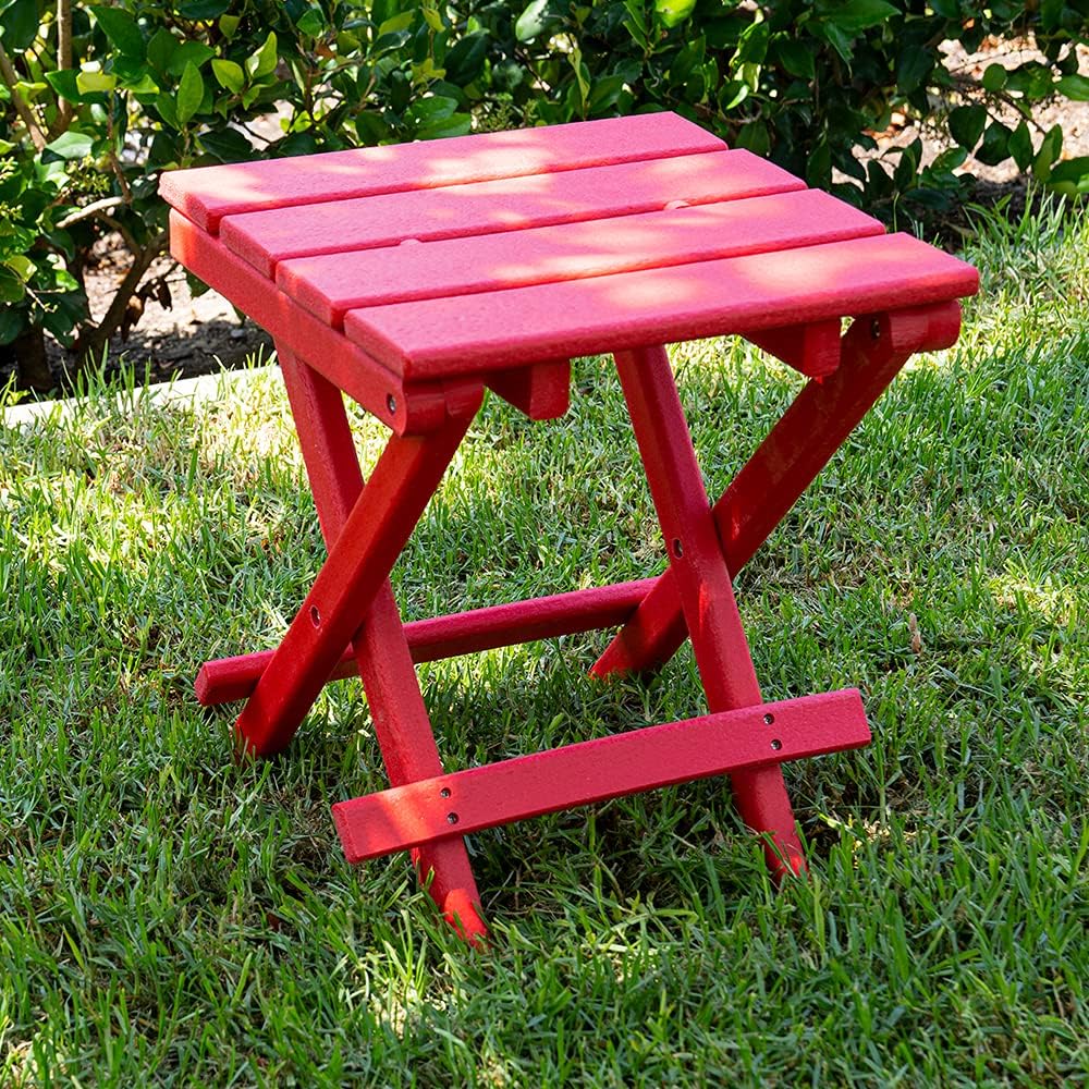 Resin TEAK HDPE Folding Outdoor Side Table | Fully Assembled | Weather Resistant, Patio Side Table for Small Spaces Outside (Red) : Patio, Lawn & Garden