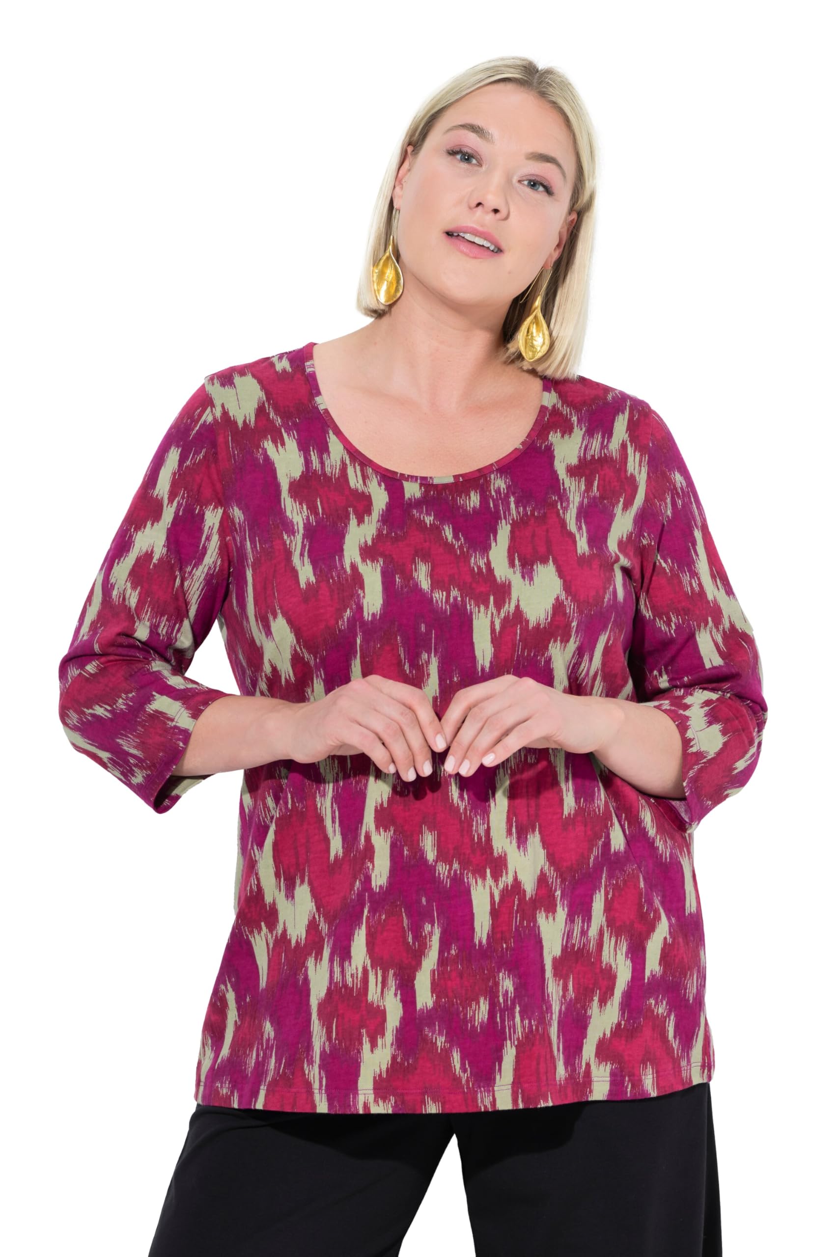 Ulla Popken Damen große Größen Übergrößen Plus Size T-Shirt, A-Linie, Rundhalsausschnitt, 3/4-Arm 842604