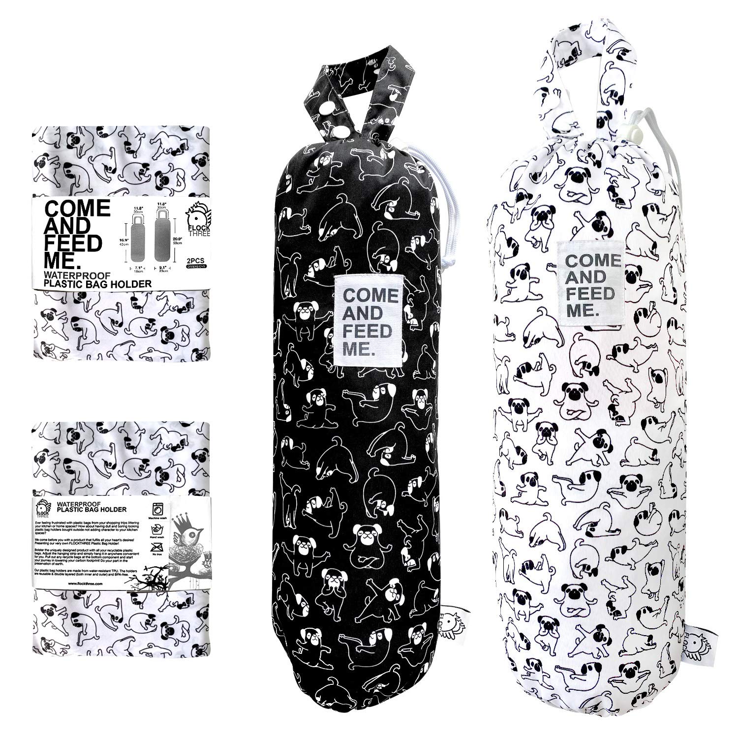 2pcs Waterproof Plastic Grocery Trash Bag Holder Shopping Carrier Holder Organizer Kitchen Storage Bag Dispenser Multiple Designs Sizes Dogs