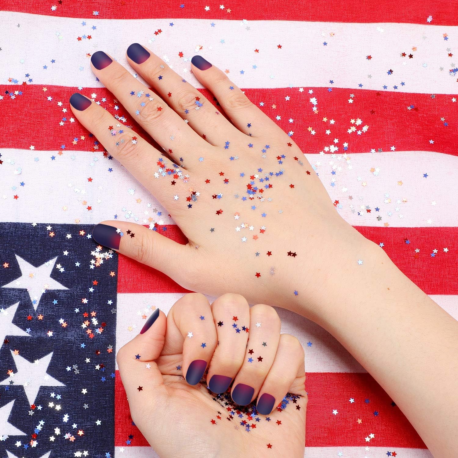 4th of July Nail Art Glitters Sequins 3D Holographic Star Nail Sequins Red Blue White Nail Glitter Independence Day Nail Stickers Flakes Design Confetti Nail Decoration Accessories 12 Grids
