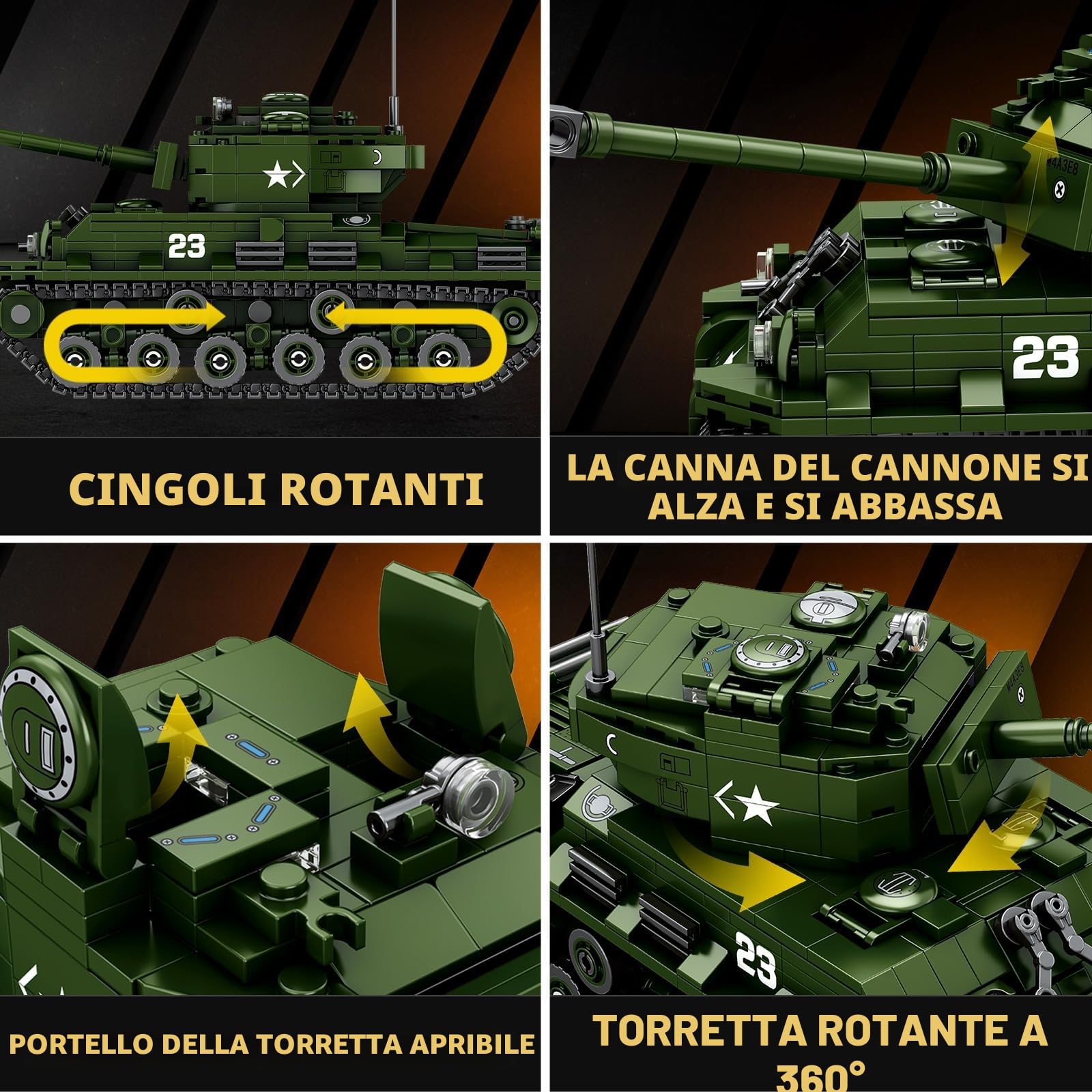 Reobrix M4A3E8 Sherman Militare Carro Armato in Mattoncini per Adulti, UAS WW2 Tank Carri Armati Militari Modello da Costruire, 77030 Prodotti Autorizzati World of Tanks, Regalo per 14+ (836 Pezzi)