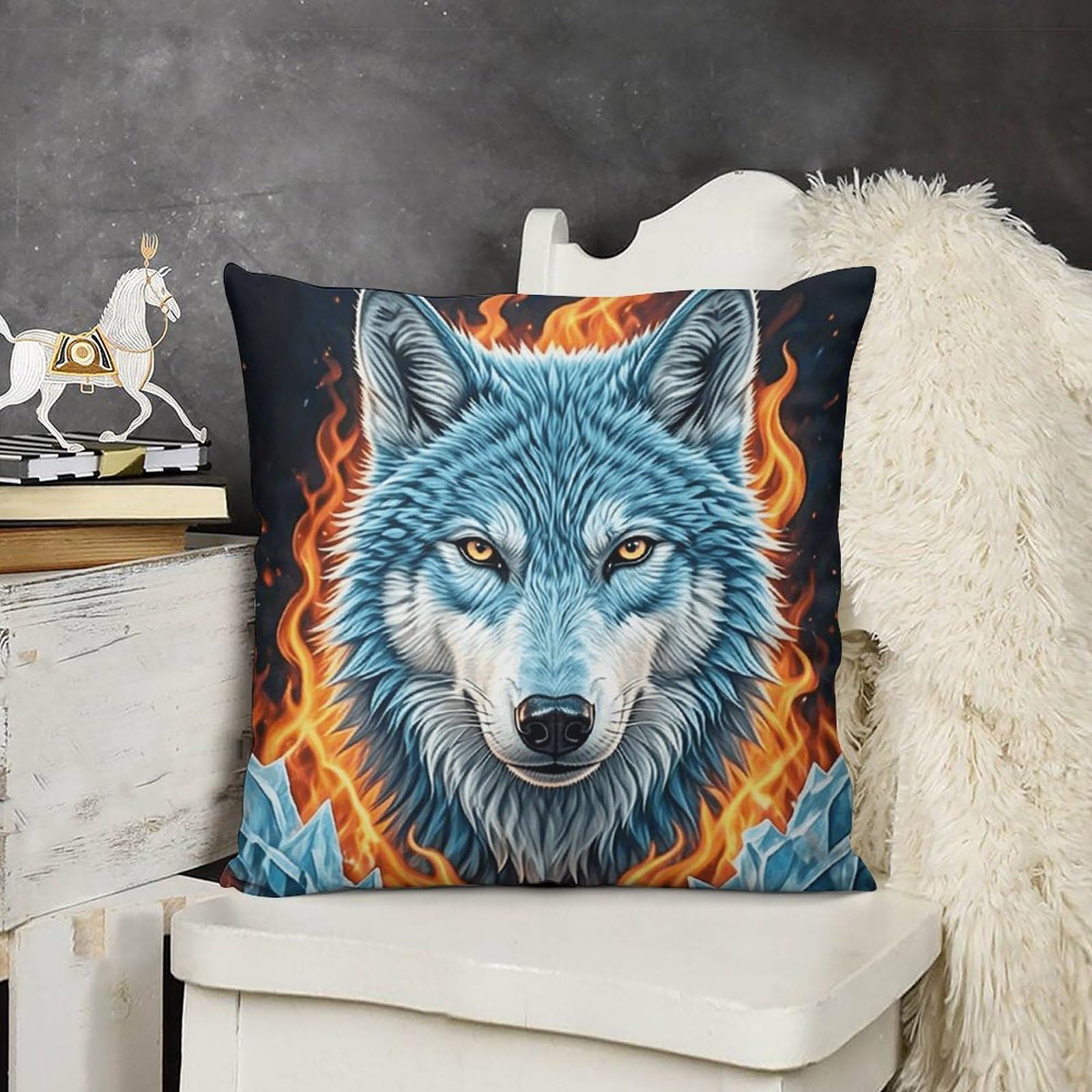 FodPand Boho Farmhouse Wolf Pillow Covers with Hidden Zipper 24x24 Soft Plush Cushion Cover Decorative Throw Pillow Cases for Couch Bed Sofa Living Room Indoor Outdoor Home Decor