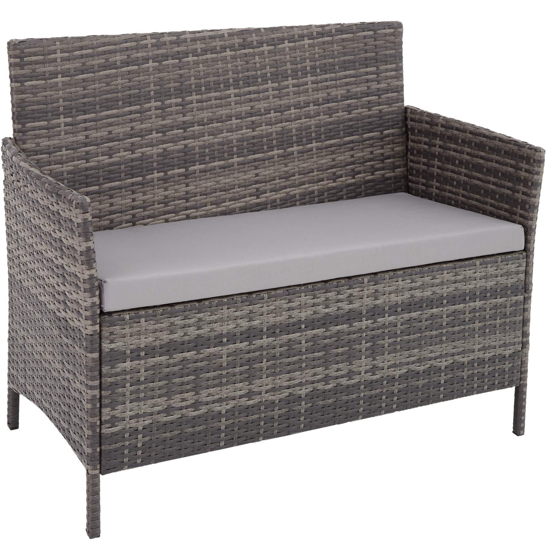 Tectake Set Mobili da Giardino in Polyrattan con Tavolino Vetro, Panca e Sedie con Cuscini - Grigio