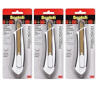 3M 159572 051141976549 Scotch Titanium Snap-Off Utility Knife, Large, 3 Pack