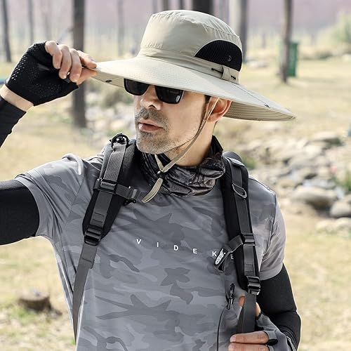 Miniatura 4 de Sombrero de sol para hombres y mujeres, sombrero de pescador de ala ancha, protección UV, repelente al agua, sombrero ventilado para pesca,