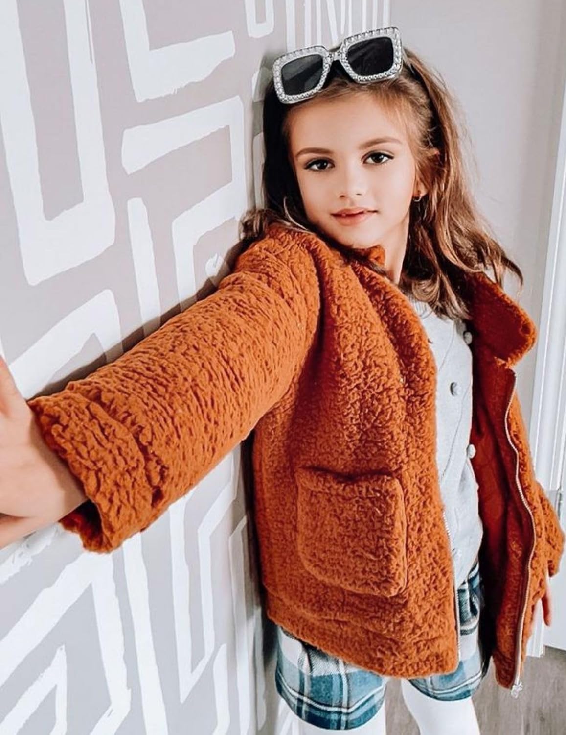Arshiner Girls Full Zip Fleece Jacket Sherpa Outwear Coat Winter for 4-12Y