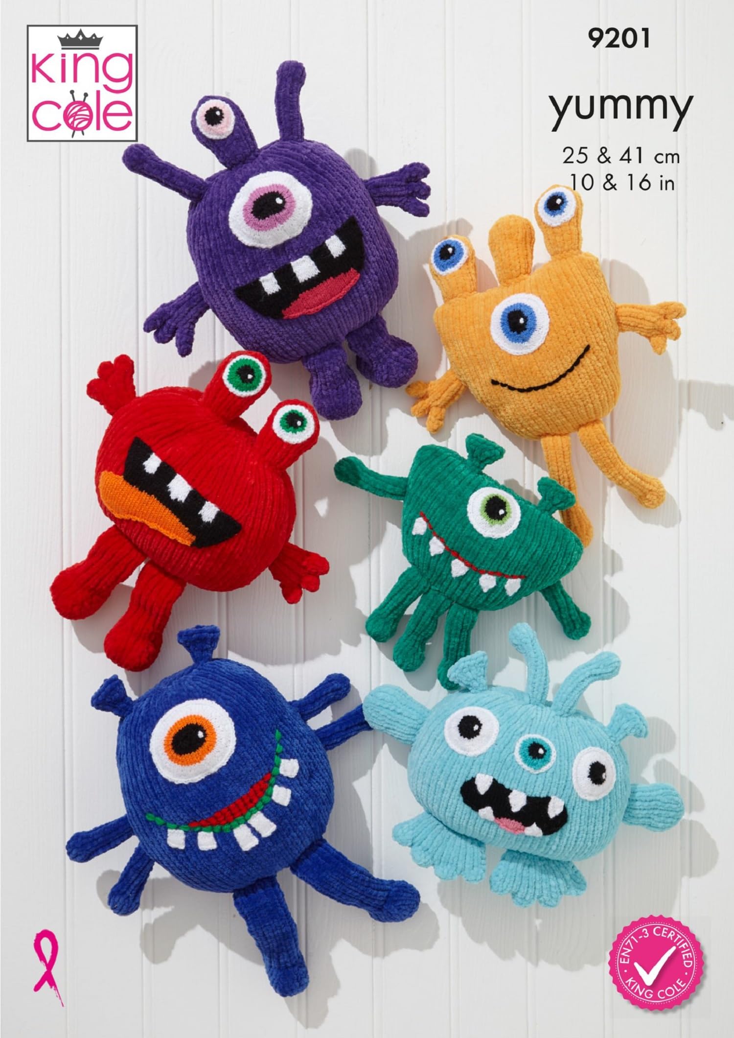 King Cole Little Monsters Knitting Pattern Soft Yummy DK Knit Stuffed Toy (9201)