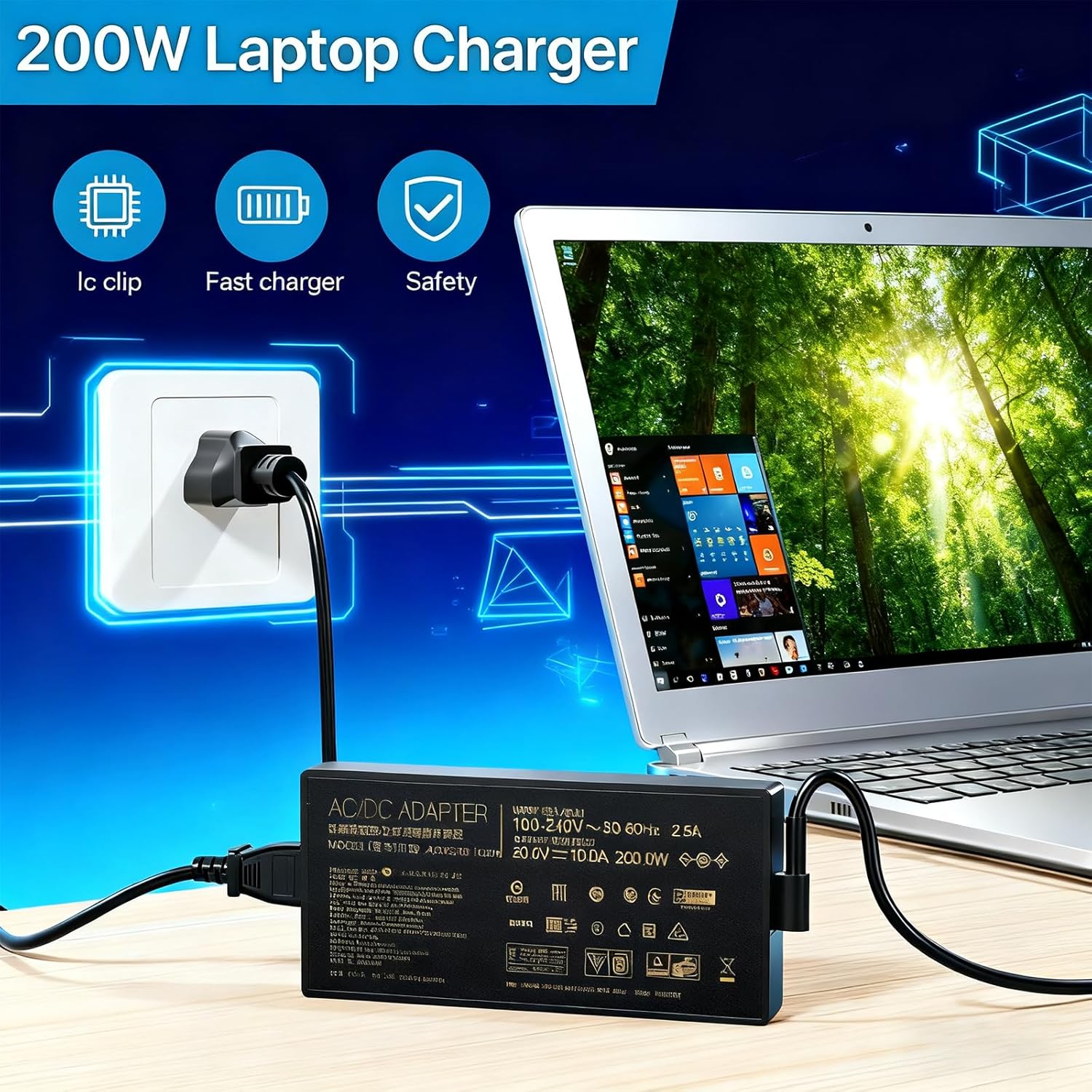 200W 20V 10A AC Adapter Charger for Asus Rog Zephyrus G15 GA503 GA503QM GA503QR GA503QS GA503RM ASUS TUF A15 F15 F17 Gaming Laptop ADP-200JB D Power AC Adapter Supply Cord 6.0 * 3.7