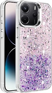 جراب موبايل للنساء والبنات من دلع موبايلك لشاومي ريدمي نوت 14 شبكة الجيل الرابع 4G (ليس شبكة الجيل الخامس 5G)، بإطار من البولي يوريثين الحراري الناعم، جراب حماية خلفي صلب، لامع شفاف، وردي وأرجواني