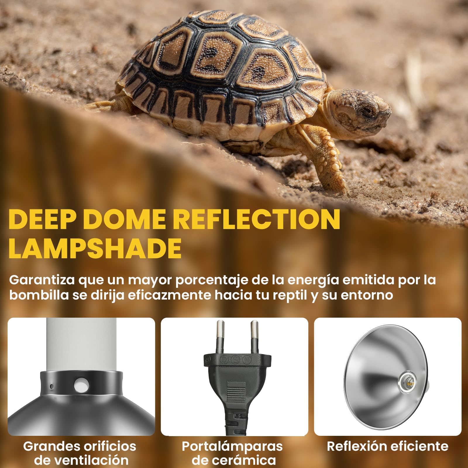 Wärmelampe Schildkröten, 200w Wärmelampe mit Timer für Schildkröten, 8,5 Zoll Terrarien lampe dimmbar, Reptilien Reflektor mit Klemmbefestigung