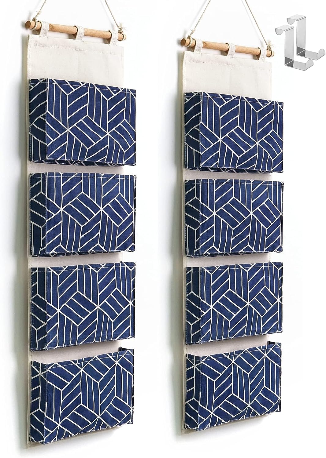 Fohome 2Pcs Hanging Organizer Hanging Storage Bags,4 Big Pockets Waterproof Linen Cotton Fabric Multi Hanging Closet Organizer,Over The Door Organizer for Room Bathroom Bedroom (Blue)