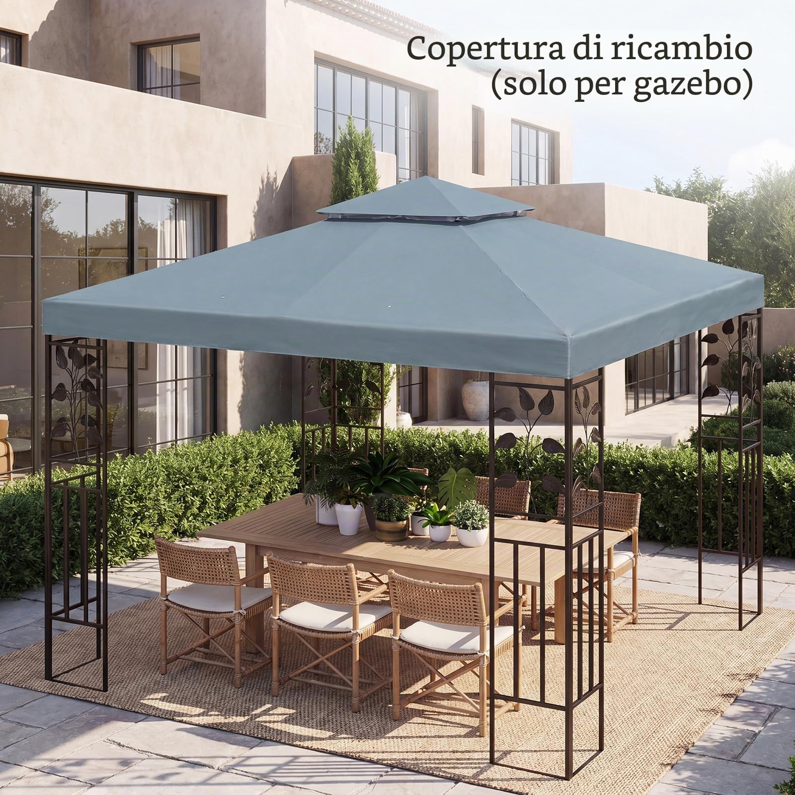 Telo di ricambio per gazebo 3x3, telo impermeabile, poliestere 300D | Telo di ricambio resistente per gazebo da giardino 3x3 m, poliestere 300D, resistente ai raggi UV, impermeabile