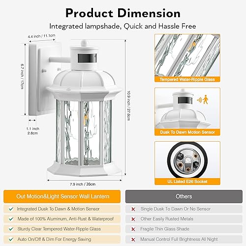 Miniatura 7 de VIANIS Paquete de 2 luces de exterior con sensor de movimiento para casa, luz blanca de garaje, lámpara de pared LED moderna para exteriores con