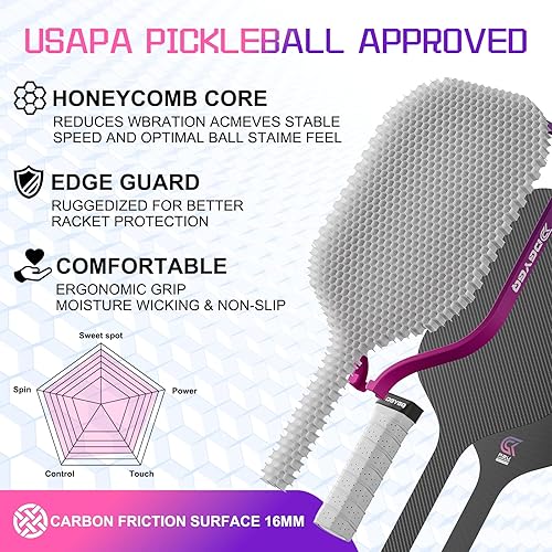 Miniatura 3 de Pickleball Paddles, Carbon Fiber Pickleball Paddle with Polypropylene Honeycomb Core, Increased Power for Ultimate Spin & Consistency