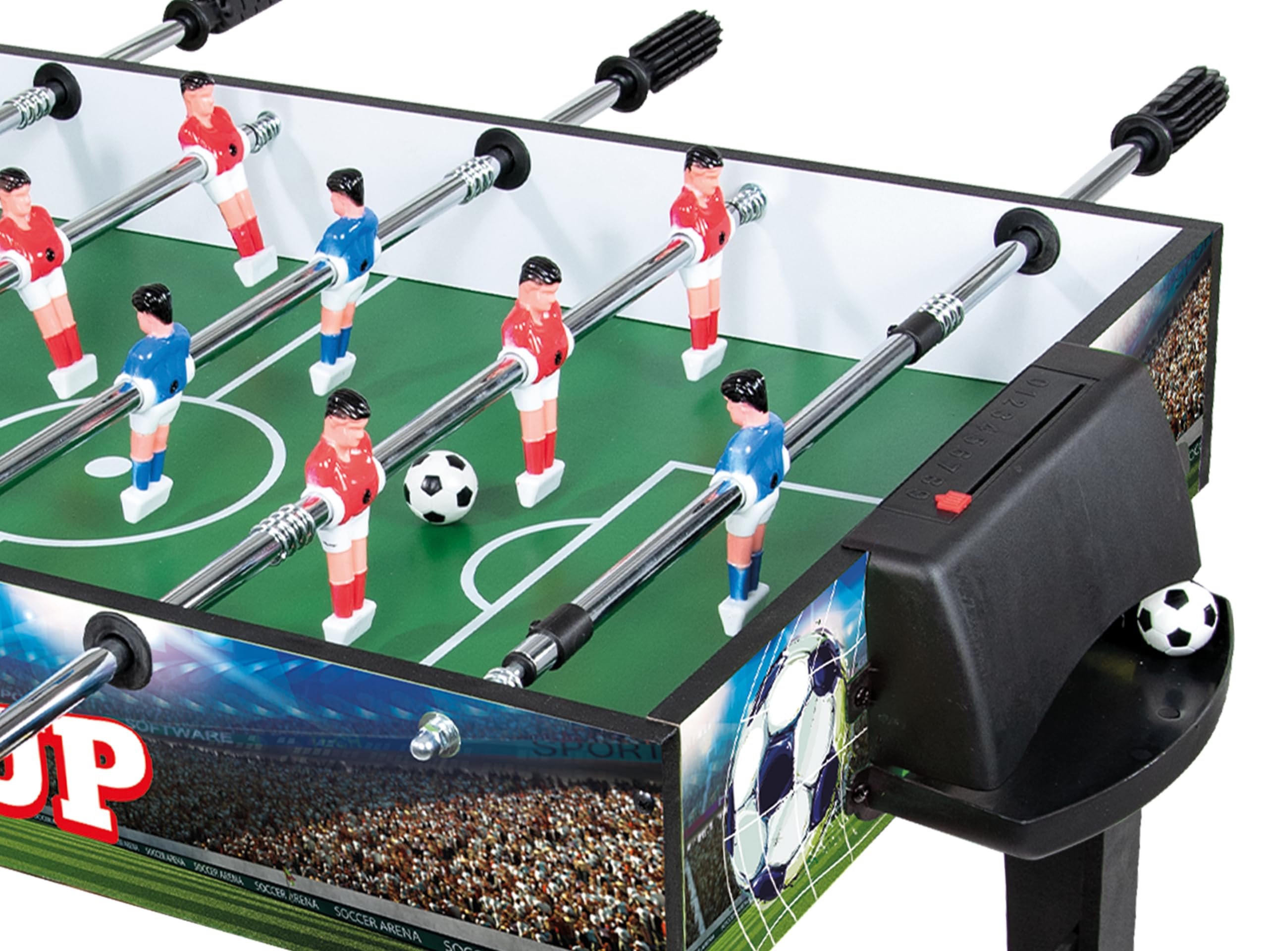 Teorema Giocattoli, calcio balilla edizione worldcup, biliardino da casa con 2 palline e segnapunti e aste telescopiche, tavolo calciobalilla per adulti e bambini, altezza 69 cm