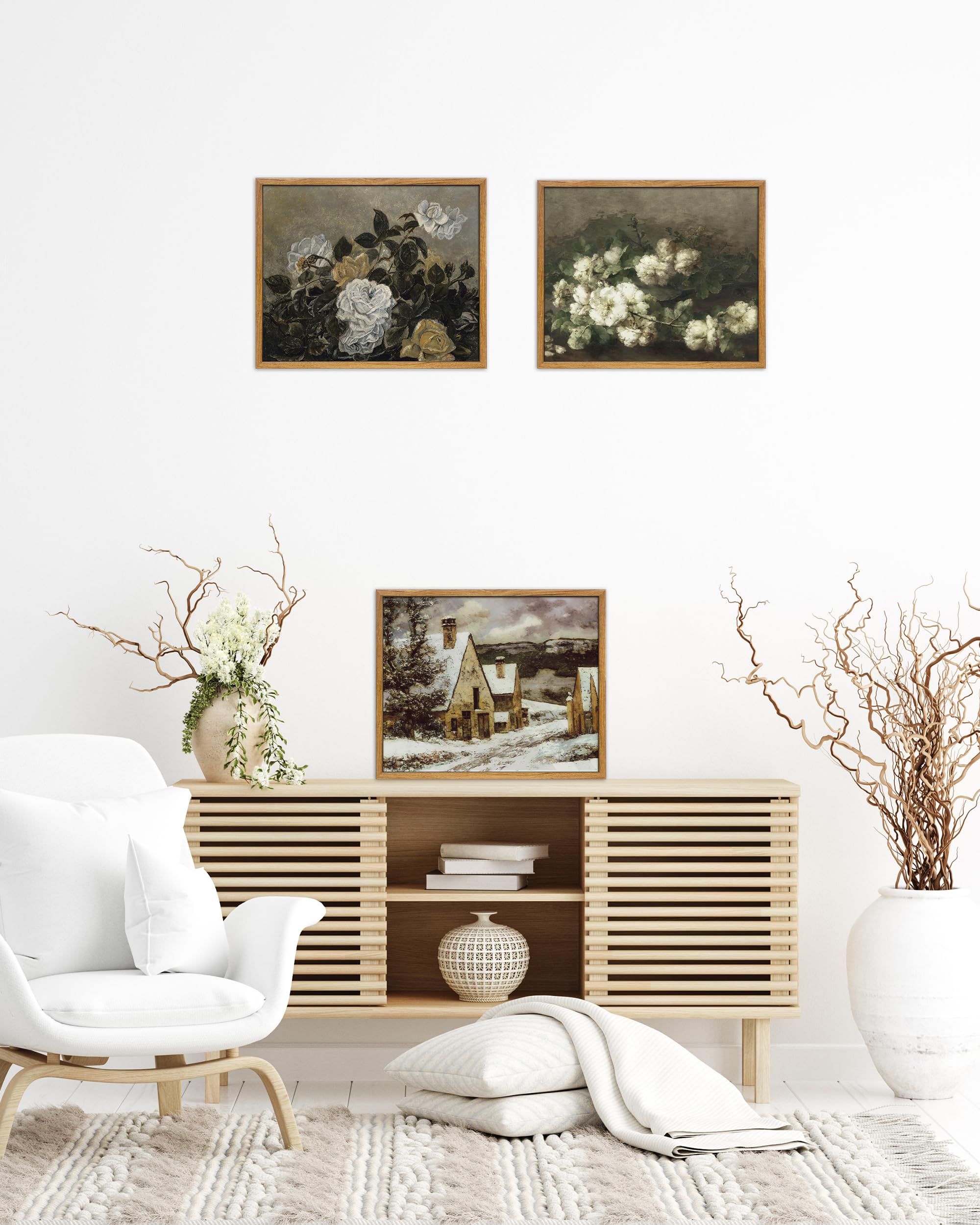 UPWOIGH Vintage Framed Wall Art,12x16in Gustave Courbet Village Edge in Winter Poster,Rustic Country roads Oil Painting,Winter Landscape Cottage Prints for Living Room Bedroom,Office Desk Décor,Gift - Image 4