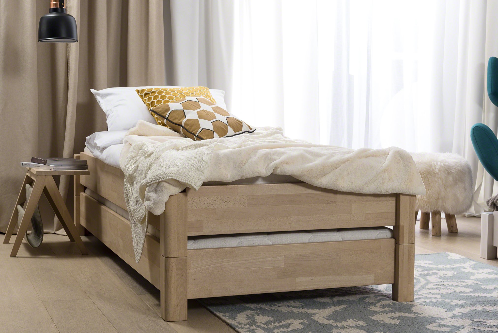 DICO 2er Stapelbett Massivholz mit Rollrost Größe 90x200 cm 06 Buche geölt