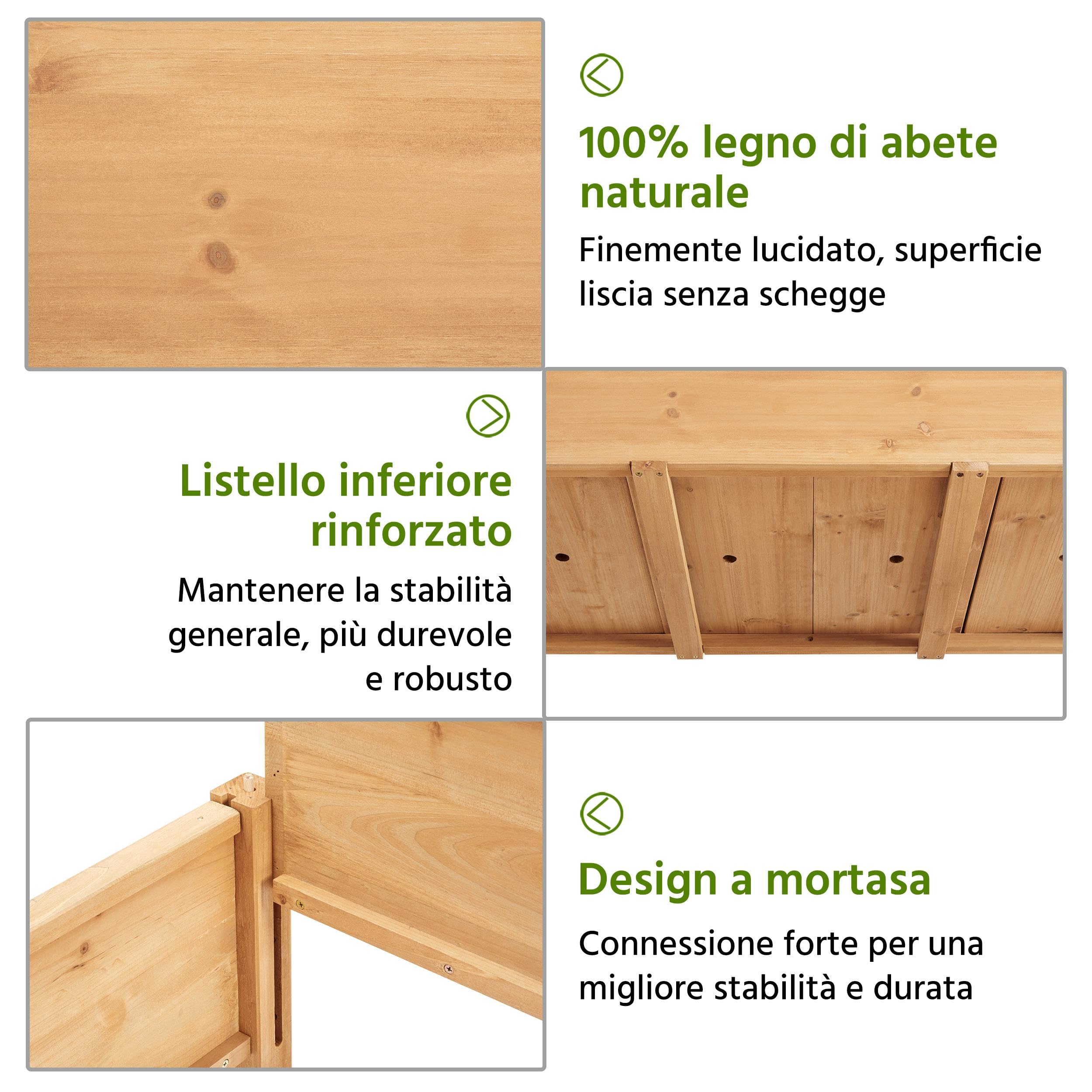 Yaheetech Fioriera/Aiuola Rialzata da Esterno Balcone Orto Letto Rialzato da Giardino per Piante in Legno Abete con Ruote Ripiano 105,5 x 56,5 x 83,5 cm