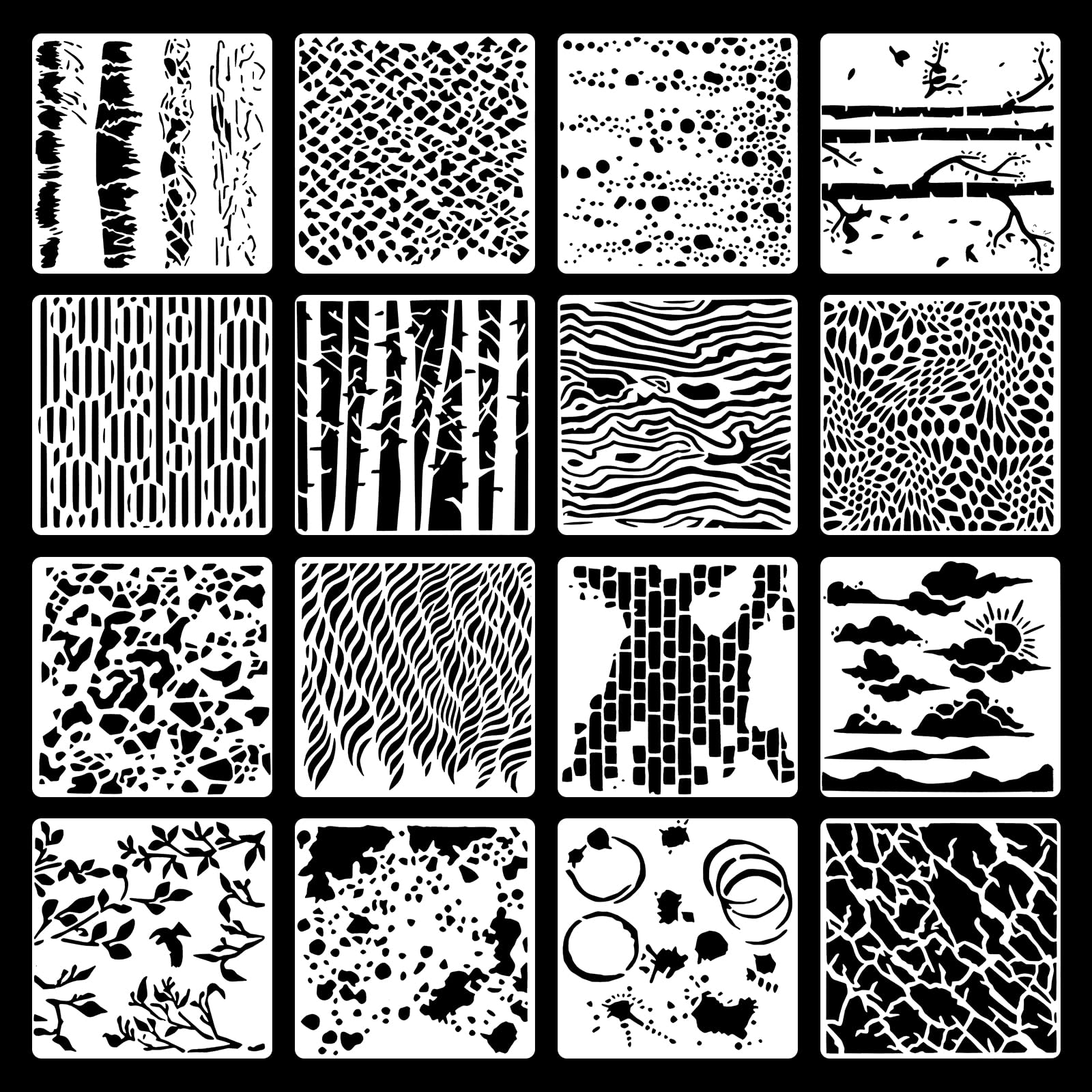 16Pcs Mixed Media Stencils for Painting, Reusable Layering Texture Stencils