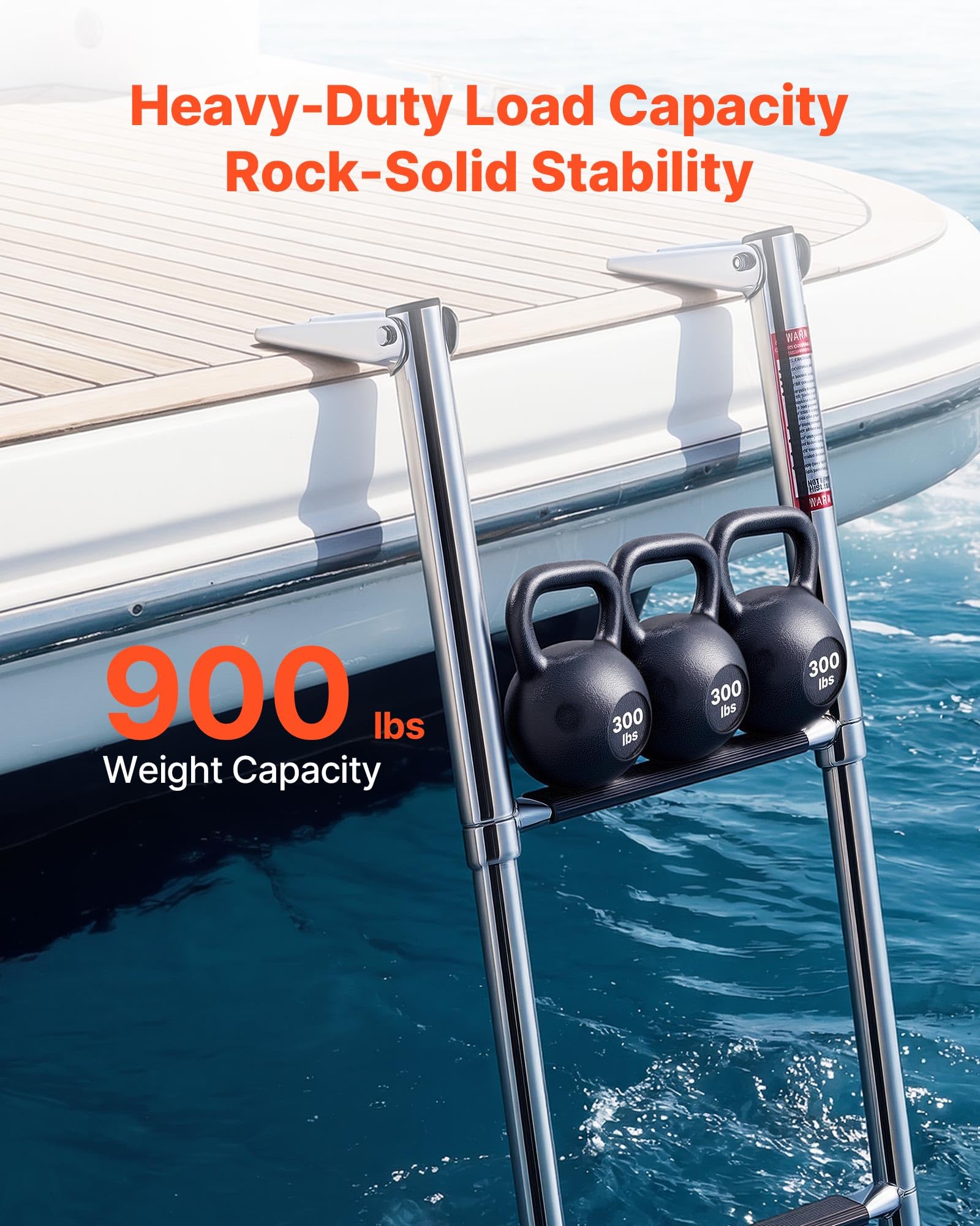 VEVOR Échelle de Bateau 4 Marches en Acier Inoxydable, Échelle de Baignade Télescopique et Pliante pour Bateau Hors-Bord, Yacht, Ponton et Piscine, Capacité de Charge 408,23 kg, Marches Antidérapantes