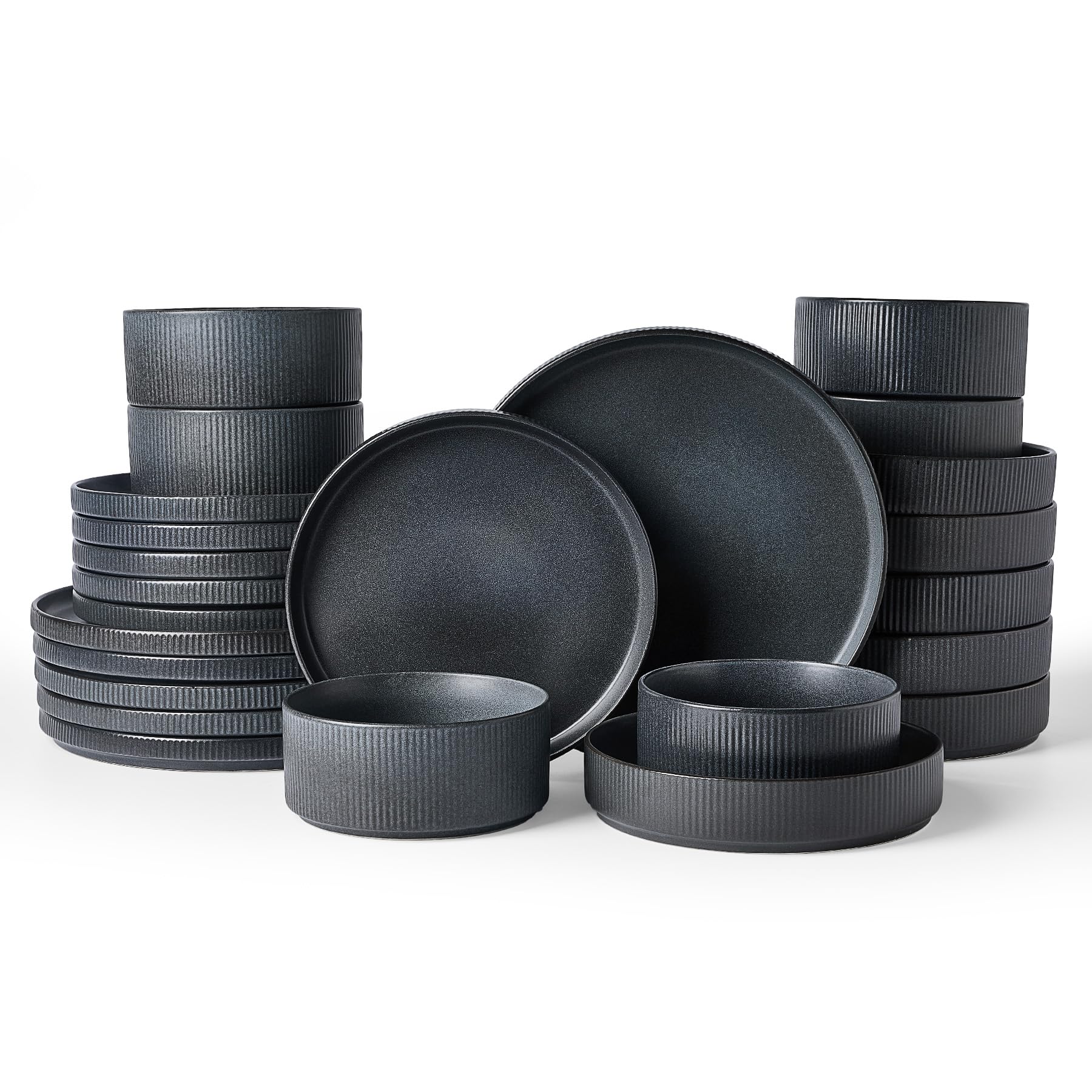 Famiware Star Stoneware Dinnerware Sets with Pasta Bowls, 24pc Dishes for 6