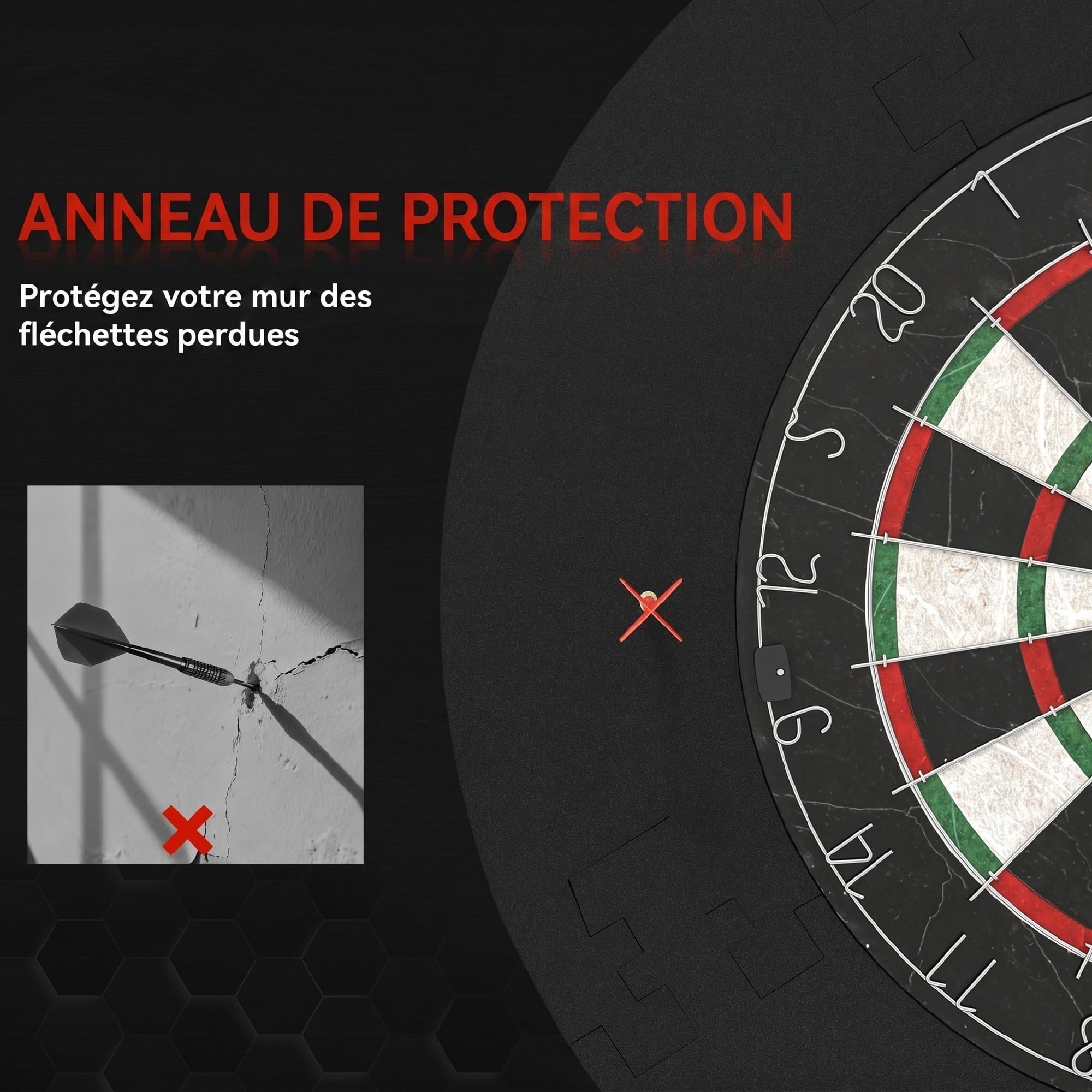 SPORTNOW Cible de Fléchettes en Sisal Professionnelle Mural Adultes Noir | Anneau de Protection EVA, 6 Fléchettes Pointe en Acier, Kit de Fixation, Jeu Intérieur