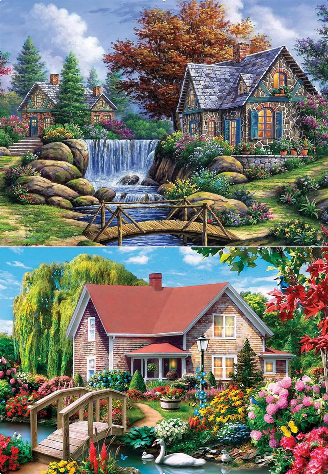Tabeskly 2 Pack Beautiful Countryside Scenery 5d Diamond Painting Kits for Adults Brid Kids Full Dimond Art Pictures Set