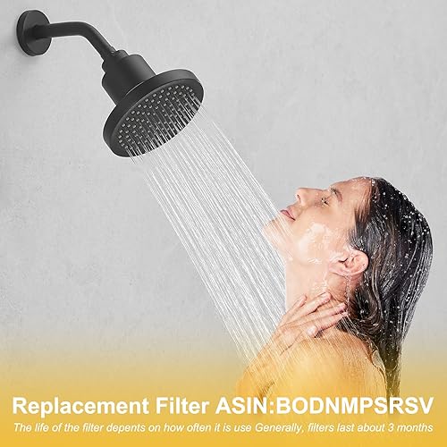 Miniatura 6 de BESy Cabezal de ducha de lluvia redondo filtrado de 6 pulgadas, filtro de ducha de lluvia de alta presión, resistente para agua dura, universal para