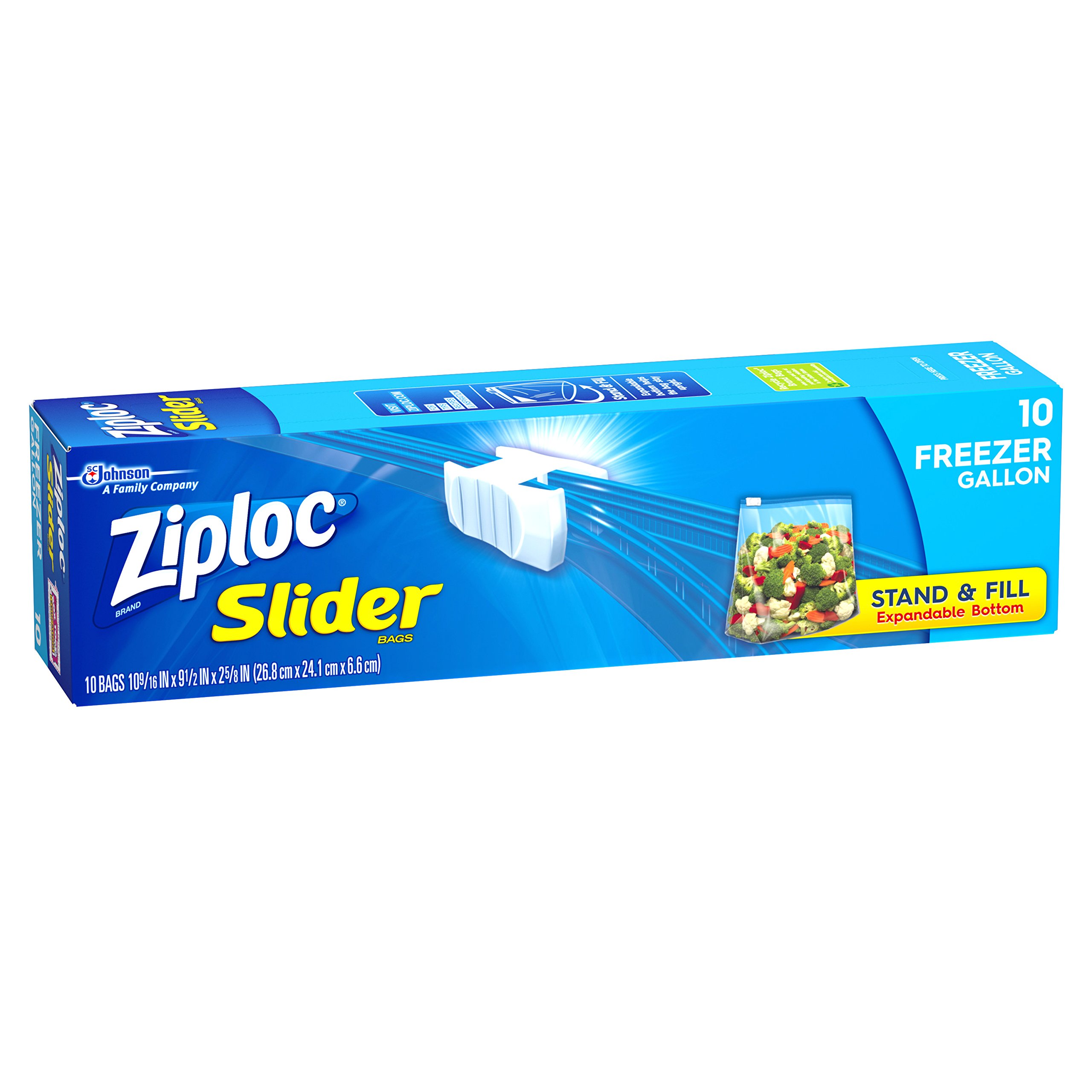 Ziploc Lot de 10 sacs de congélation coulissants, à poser et à remplir avec fond extensible, gallon
