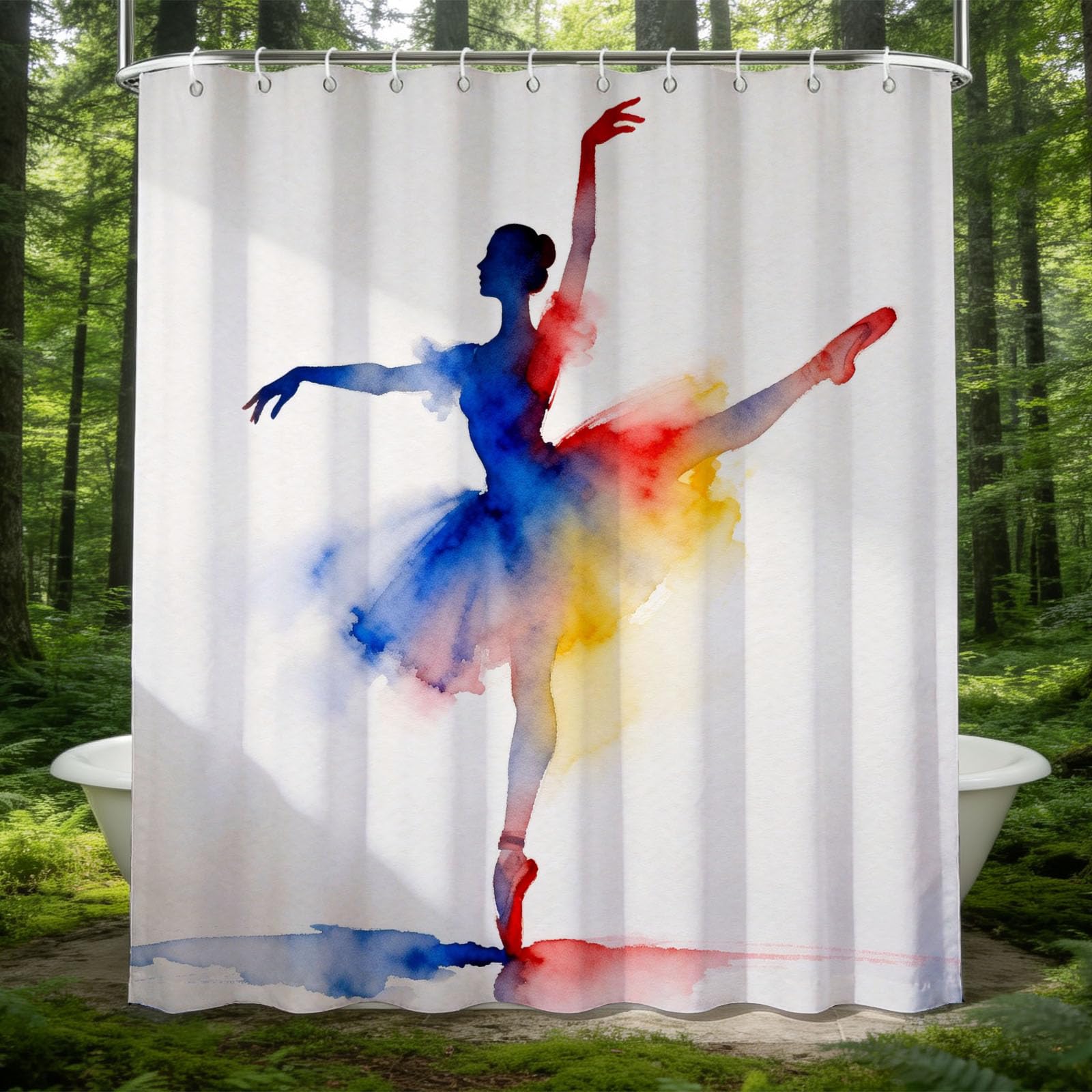 Hongduo 3D Ballet Dancer Silhouette Shower Curtain for Stalls Bathtubs Cartoon Bathroom Decor Shower Curtain Set Polyester Fabric Waterproof 180x200cm/71X79 Inch with Hooks