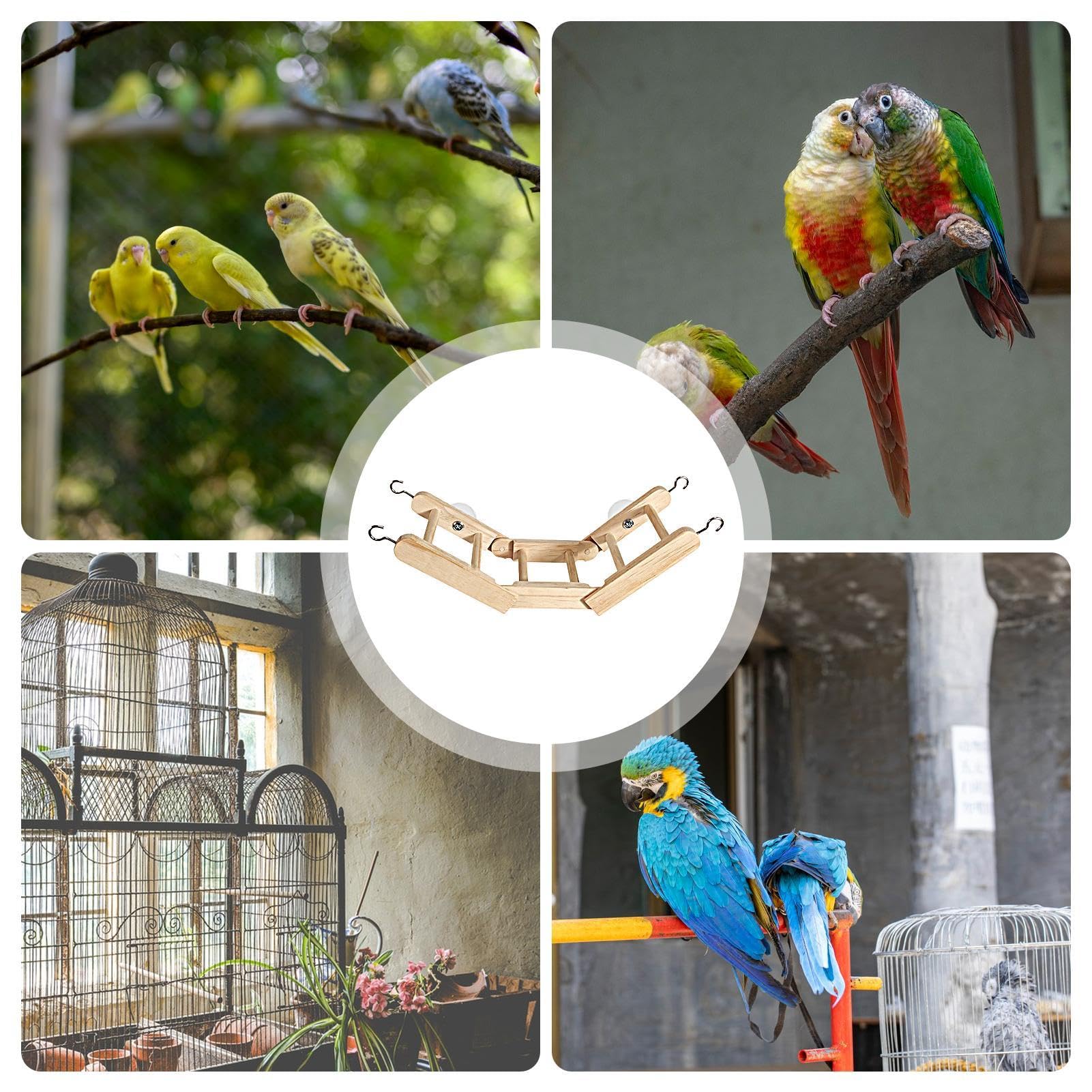 Escaleras para pájaros para loros,Escalera para pájaros para jaula - Escalera de escalada de jaula de madera | Juguetes multiusos para moler picos de pájaros para periquitos, loros, periquitos y colib