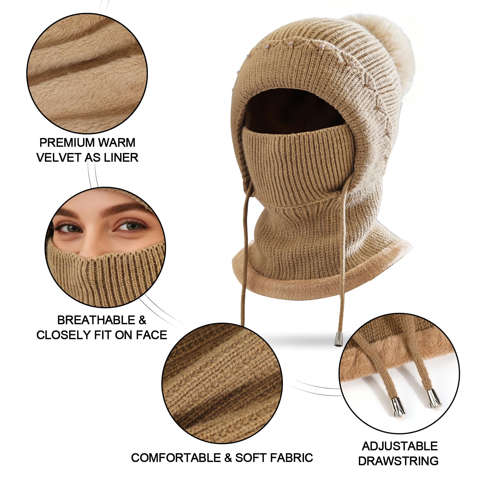 TAGVO Pasamontañas Termico para Mujer, Balaclava Polar Multifuncional Pasamontañas Invierno Capucha Polar Máscara de Esquí para Clima Frío Montaña Camping Senderismo